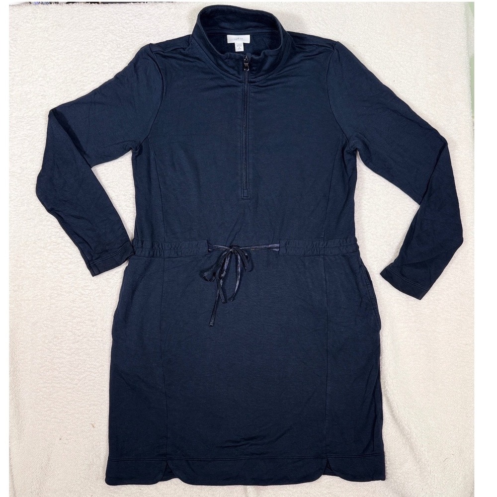 J. Jill Fit Navy Blue Quarter Zip Drawstring Waist Pocket Dress S Petite‎ Soft